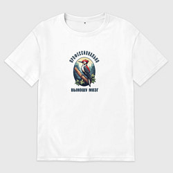 Футболка оверсайз мужская Дятел на ветке, цвет: белый