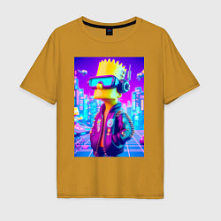 Футболка оверсайз мужская Cyber Bart on a virtual glasses, цвет: горчичный