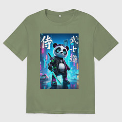 Футболка оверсайз мужская Panda samurai - bushido ai art, цвет: авокадо