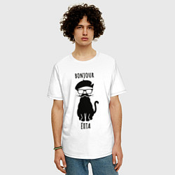 Футболка оверсайз мужская Bonjour ёпта кот в очках, цвет: белый — фото 2