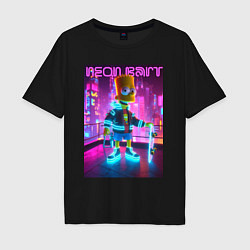 Футболка оверсайз мужская Neon Bart - with skateboard ai art fantasy, цвет: черный