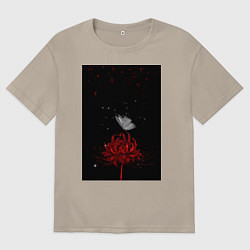 Футболка оверсайз мужская Паучья лилия и бабочки, цвет: миндальный