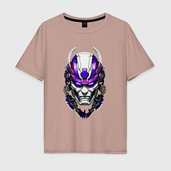 Мужская футболка оверсайз Фиолетовый киберпанк самурай