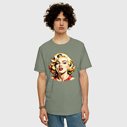 Футболка оверсайз мужская Мэрилин Монро шарж, цвет: авокадо — фото 2