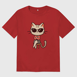 Мужская футболка оверсайз Деловая кошка босс в очках внимательно смотрит