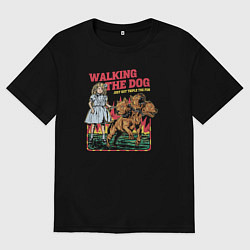 Футболка оверсайз мужская Walking the dog just got triple the fun, цвет: черный