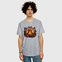 Футболка оверсайз мужская Совы у костра, цвет: меланж — фото 2