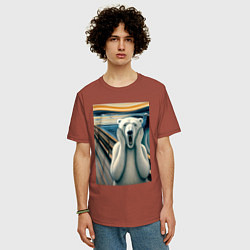 Футболка оверсайз мужская Полярный медведь кричит на картине Эдварда Мунка, цвет: кирпичный — фото 2