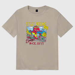 Мужская футболка оверсайз Ретро динозавр на мотоцикле