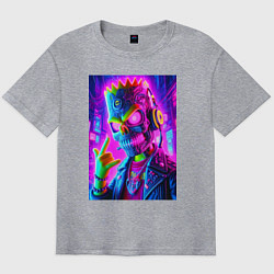 Футболка оверсайз мужская Cyber skeleton of Bart Simpson - neon glow, цвет: меланж