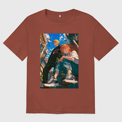 Футболка оверсайз мужская Человек-бензопила Макима Дэндзи, цвет: кирпичный
