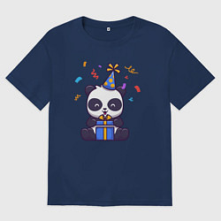Футболка оверсайз мужская Панда с подарочком, цвет: тёмно-синий
