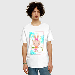 Футболка оверсайз мужская Милый зайчонок с барабаном, цвет: белый — фото 2