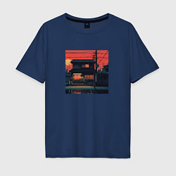 Мужская футболка оверсайз Дом на закате в стиле Аниме