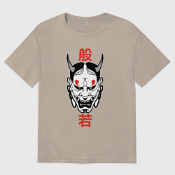 Футболка оверсайз мужская Японский демон - Хання, цвет: миндальный