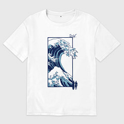 Футболка оверсайз мужская Серфинг - большая волна в Канагаве, цвет: белый