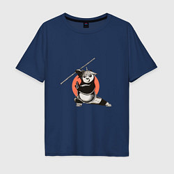 Мужская футболка оверсайз Кунгфу панда По с бамбуковой палкой