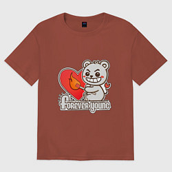 Футболка оверсайз мужская Медведь хулиган с сердцем и спичкой, цвет: кирпичный
