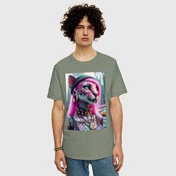 Футболка оверсайз мужская Панк девушка-леопард в татухах в Нью-Йорке, цвет: авокадо — фото 2