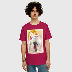 Футболка оверсайз мужская Магическая битва Кэнто Нанами офисный рабочий, цвет: маджента — фото 2