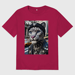 Футболка оверсайз мужская Леопард панк из Нью-Йорка - нейросеть, цвет: маджента