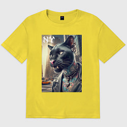 Футболка оверсайз мужская Cool dude panther from New York - ai art, цвет: желтый
