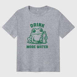 Мужская футболка оверсайз Забавная лягушка с бутылкой воды пей больше воды