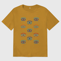 Футболка оверсайз мужская Глаза с ресницами узор, цвет: горчичный