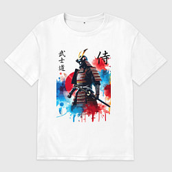 Футболка оверсайз мужская Японский самурай - акварель, цвет: белый