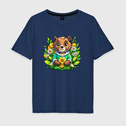 Мужская футболка оверсайз Медведь среди цветов