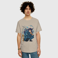 Футболка оверсайз мужская Столп Тумана Муичиро Токито Клинок рассекающий дем, цвет: миндальный — фото 2