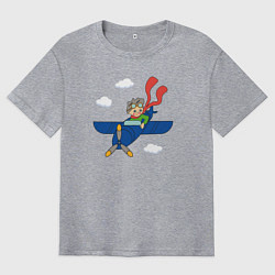 Футболка оверсайз мужская Мальчик пилот и самолет, цвет: меланж