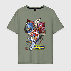 Мужская футболка оверсайз Samurai pizza cats