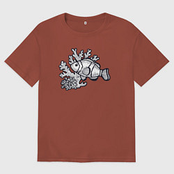 Футболка оверсайз мужская Рыбка и кораллы, цвет: кирпичный