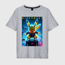 Мужская футболка оверсайз Cyber Pikachu - neon glow ai art