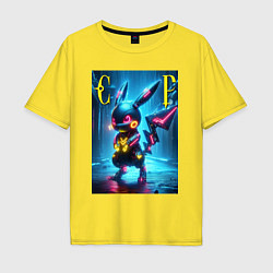 Мужская футболка оверсайз Cyber Pikachu - neon glow ai art