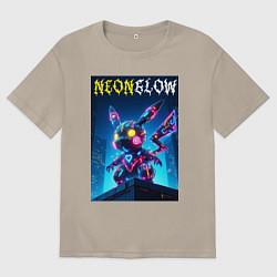 Футболка оверсайз мужская Neon glow - cyber Pikachu, цвет: миндальный