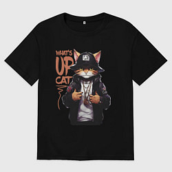 Футболка оверсайз мужская Кот рэпер - rapper cat, цвет: черный