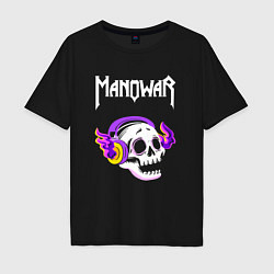 Мужская футболка оверсайз Manowar - неоновый череп