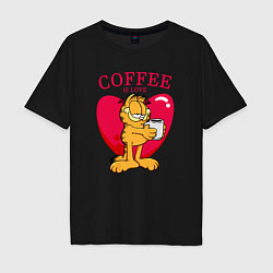 Мужская футболка оверсайз Coffee is love Гарфилд