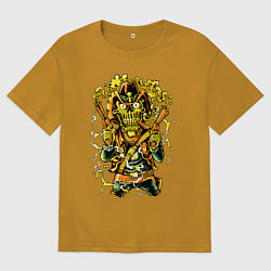 Футболка оверсайз мужская Череп - ковбой с револьверами, цвет: горчичный