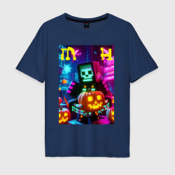Футболка оверсайз мужская Minecraft and halloween collaboration - ai art, цвет: тёмно-синий