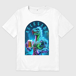 Футболка оверсайз мужская Neon beersaur - ai art fantasy, цвет: белый