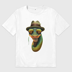 Футболка оверсайз мужская Змея в шляпе, цвет: белый