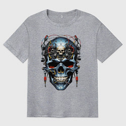 Мужская футболка оверсайз Кибер череп - нейроарт фантазия