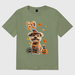 Футболка оверсайз мужская Собака в костюме хеллоуин, цвет: авокадо