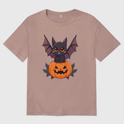 Футболка оверсайз мужская Летучая мышь на тыкве, цвет: пыльно-розовый