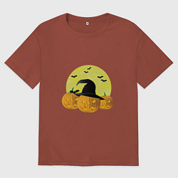 Футболка оверсайз мужская Зловещие тыквы, цвет: кирпичный