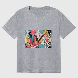 Мужская футболка оверсайз Листья цветы абстракция