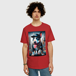 Футболка оверсайз мужская Funny bull terrier in New York - ai art, цвет: красный — фото 2
